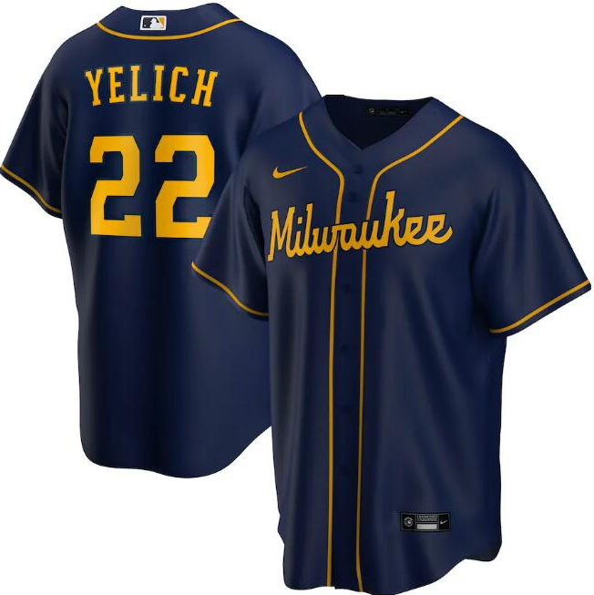 Men's Milwaukee Brewers #22 Christian Yelich Navy Cool Base Stitched Jersey